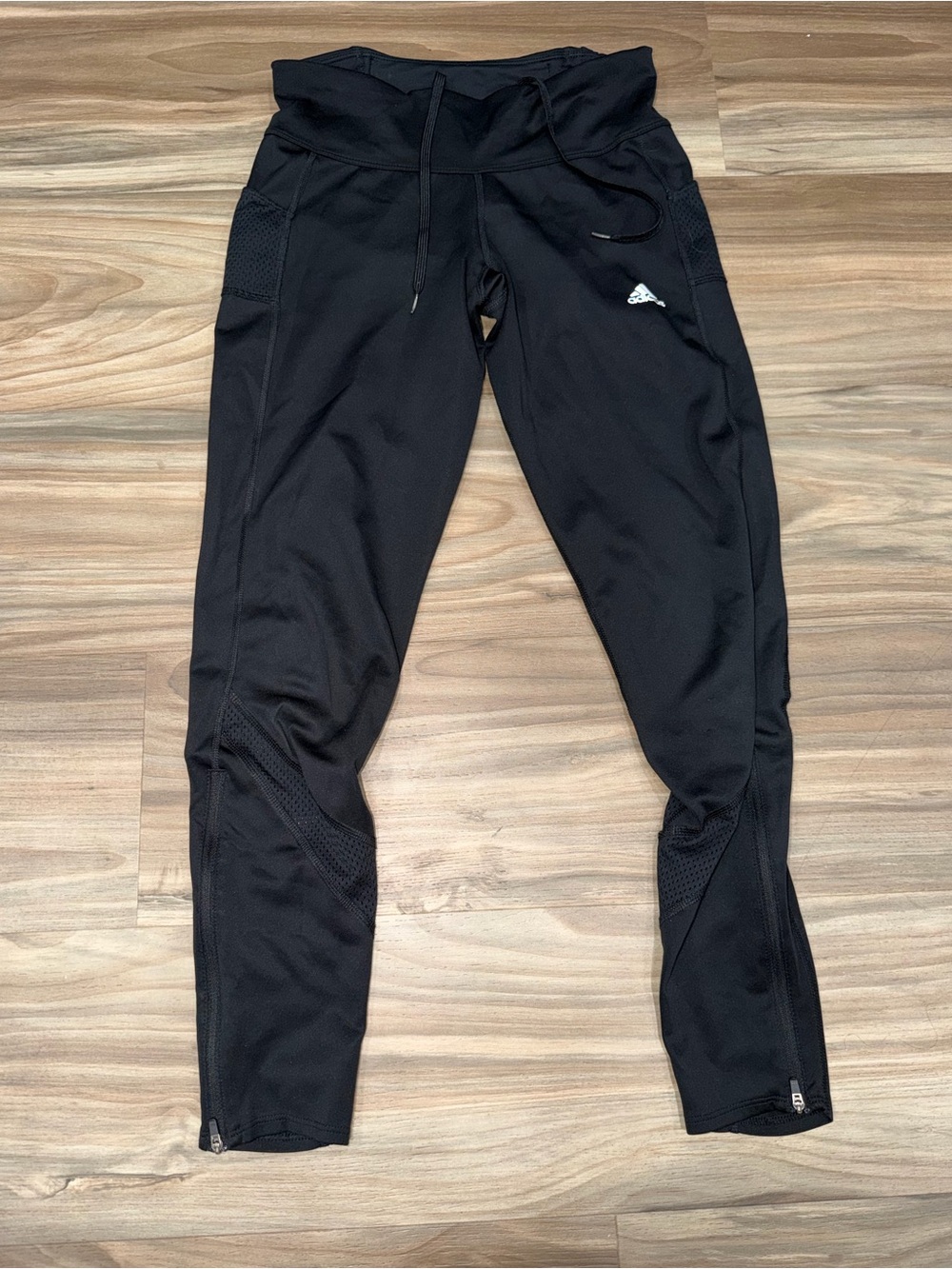 adidas Black Performance Running Leggings with Zipper Ankles